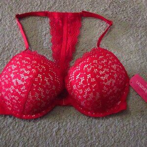 NWT- XHILARATION Red Lace Front Close Racerback Push Up Underwire Bra Size 34C